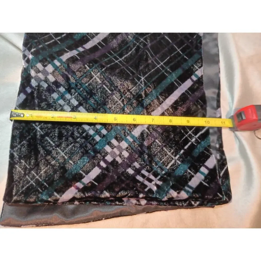 Vintage Elaine Gold Scarf Black Purple Teal Rayon Silk Blend Geometric Wrap 4'